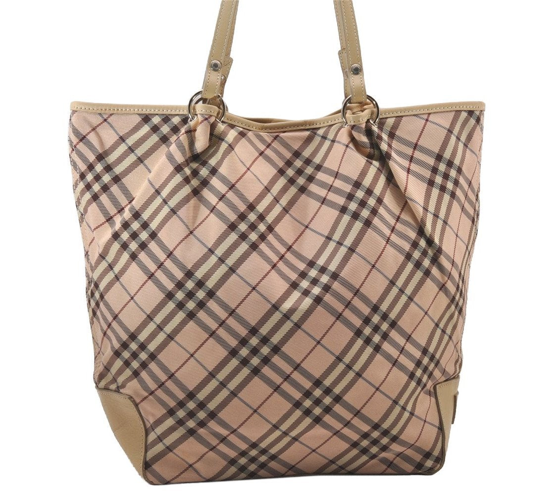 Authentic BURBERRY BLUE LABEL Check Tote Hand Bag Nylon Leather Pink 1128I