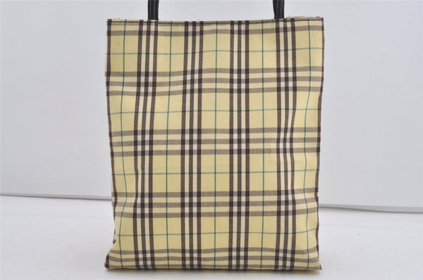 Authentic BURBERRY Check Tote Hand Bag Canvas Leather Light Yellow 1129I