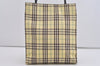 Authentic BURBERRY Check Tote Hand Bag Canvas Leather Light Yellow 1129I