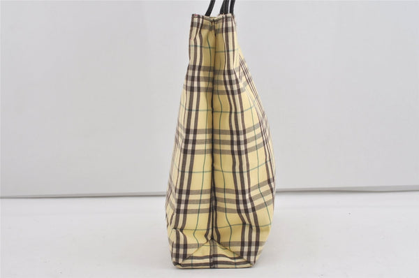 Authentic BURBERRY Check Tote Hand Bag Canvas Leather Light Yellow 1129I