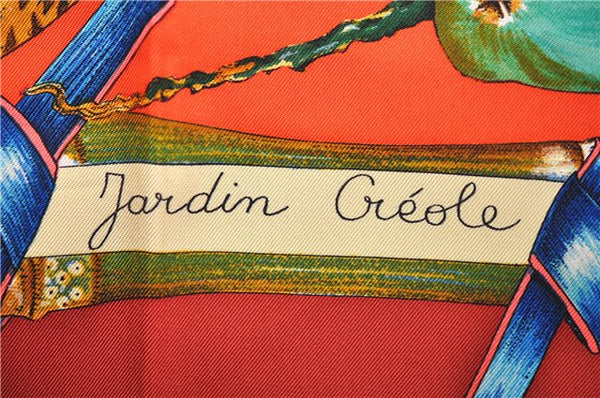 Authentic HERMES Carre 90 Scarf "Jardin Creole" Silk Red 1130D