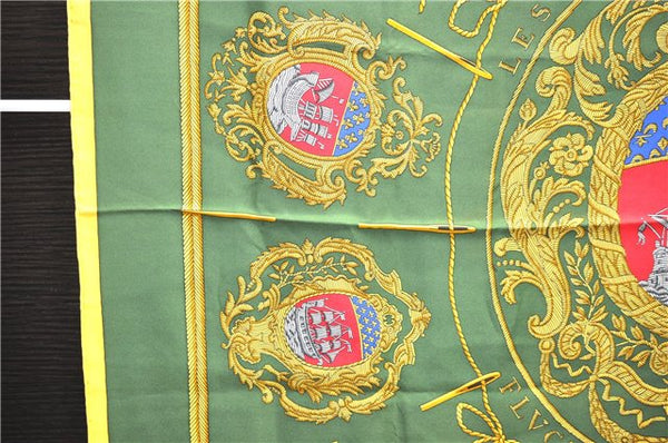 Authentic HERMES Carre 90 Scarf "Les Armes de Paris" Silk Yellow 1131D