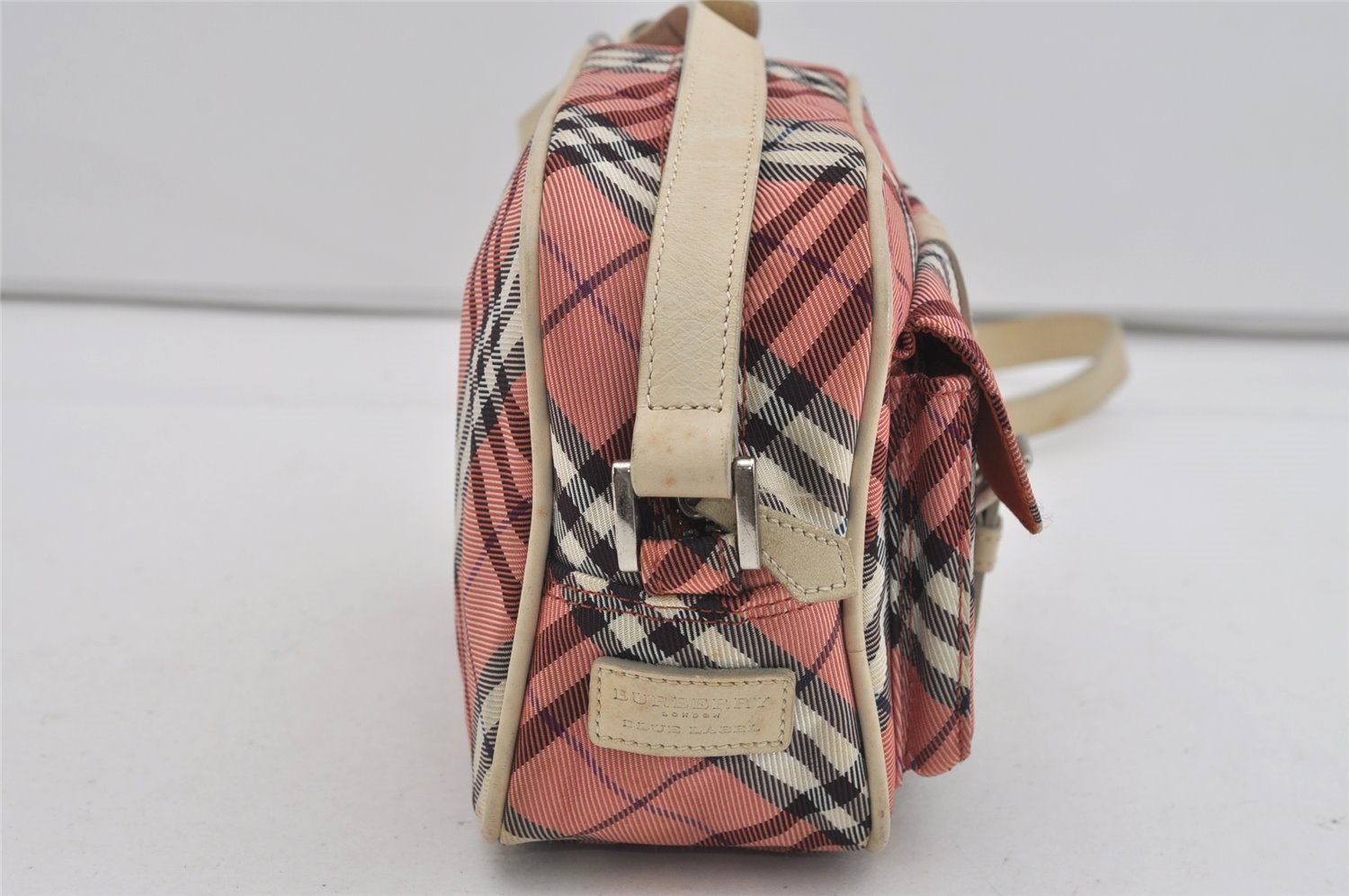 Authentic BURBERRY BLUE LABEL Check Shoulder Cross Bag Nylon Leather Pink 1132I