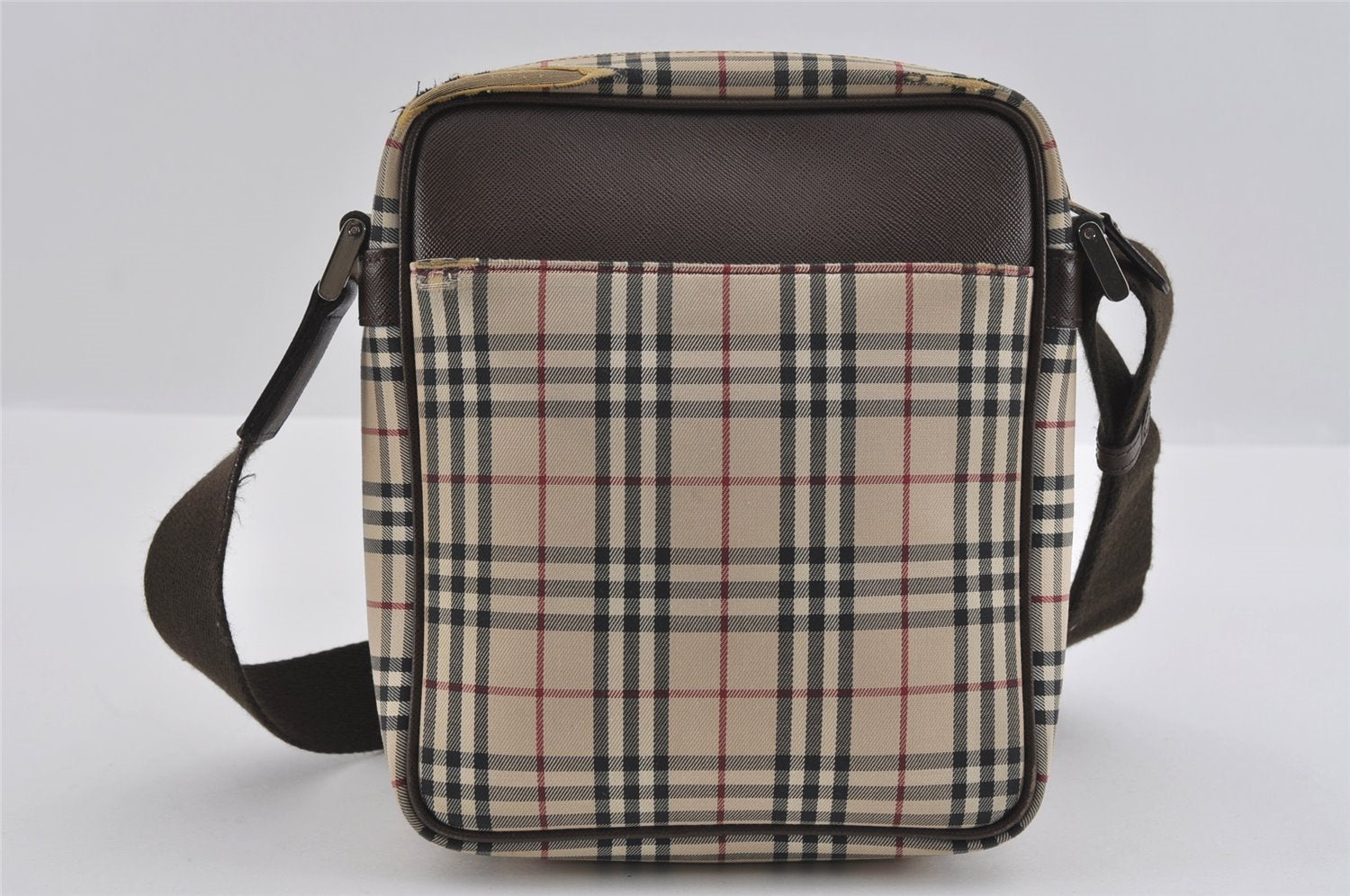 Authentic BURBERRY Nova Check Shoulder Cross Body Bag Canvas Leather Beige 1133I