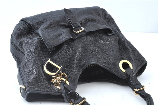 Authentic Christian Dior Cannage Shoulder Tote Bag Leather Black 1134E