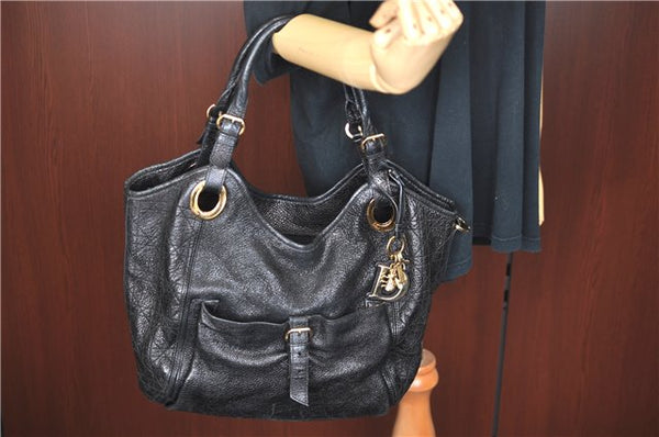 Authentic Christian Dior Cannage Shoulder Tote Bag Leather Black 1134E