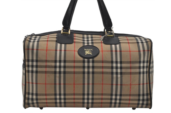 Authentic BURBERRY Vintage Nova Check Travel Boston Bag Canvas Beige Brown 1136I