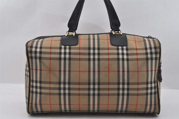 Authentic BURBERRY Vintage Nova Check Travel Boston Bag Canvas Beige Brown 1136I