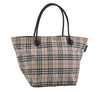 Authentic BURBERRY BLUE LABEL Check Shoulder Tote Bag Nylon Leather Beige 1137I