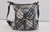Authentic BURBERRY BLUE LABEL Check Shoulder Cross Bag Nylon Leather Navy 1138I