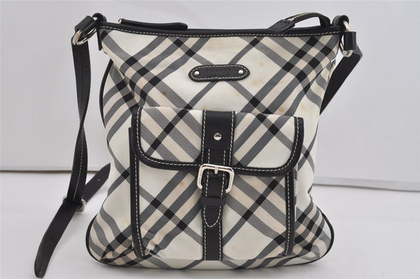 Authentic BURBERRY BLUE LABEL Check Shoulder Bag Nylon Leather White 1139I