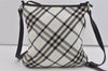 Authentic BURBERRY BLUE LABEL Check Shoulder Bag Nylon Leather White 1139I