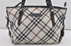 Authentic BURBERRY BLUE LABEL Check Shoulder Tote Bag Nylon Leather White 1141I