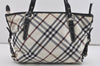 Authentic BURBERRY BLUE LABEL Check Shoulder Tote Bag Nylon Leather White 1141I