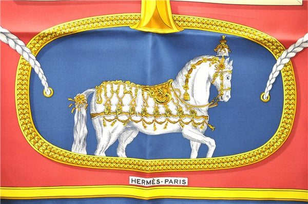 Authentic HERMES Carre 90 Scarf "GRAND APPARAT" Silk Blue Box 1143E