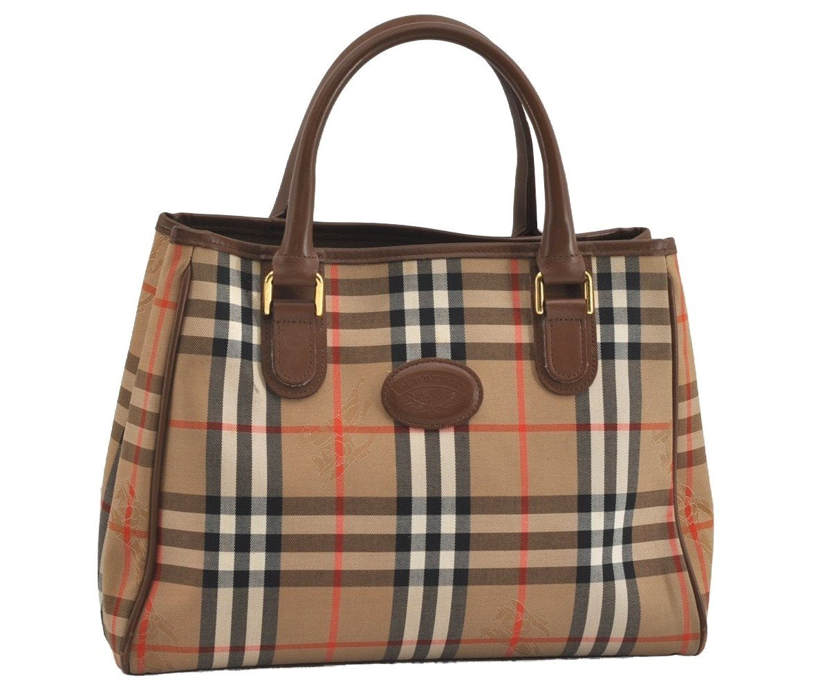 Authentic BURBERRY Vintage Nova Check Canvas Leather Hand Bag Beige Brown 1143I