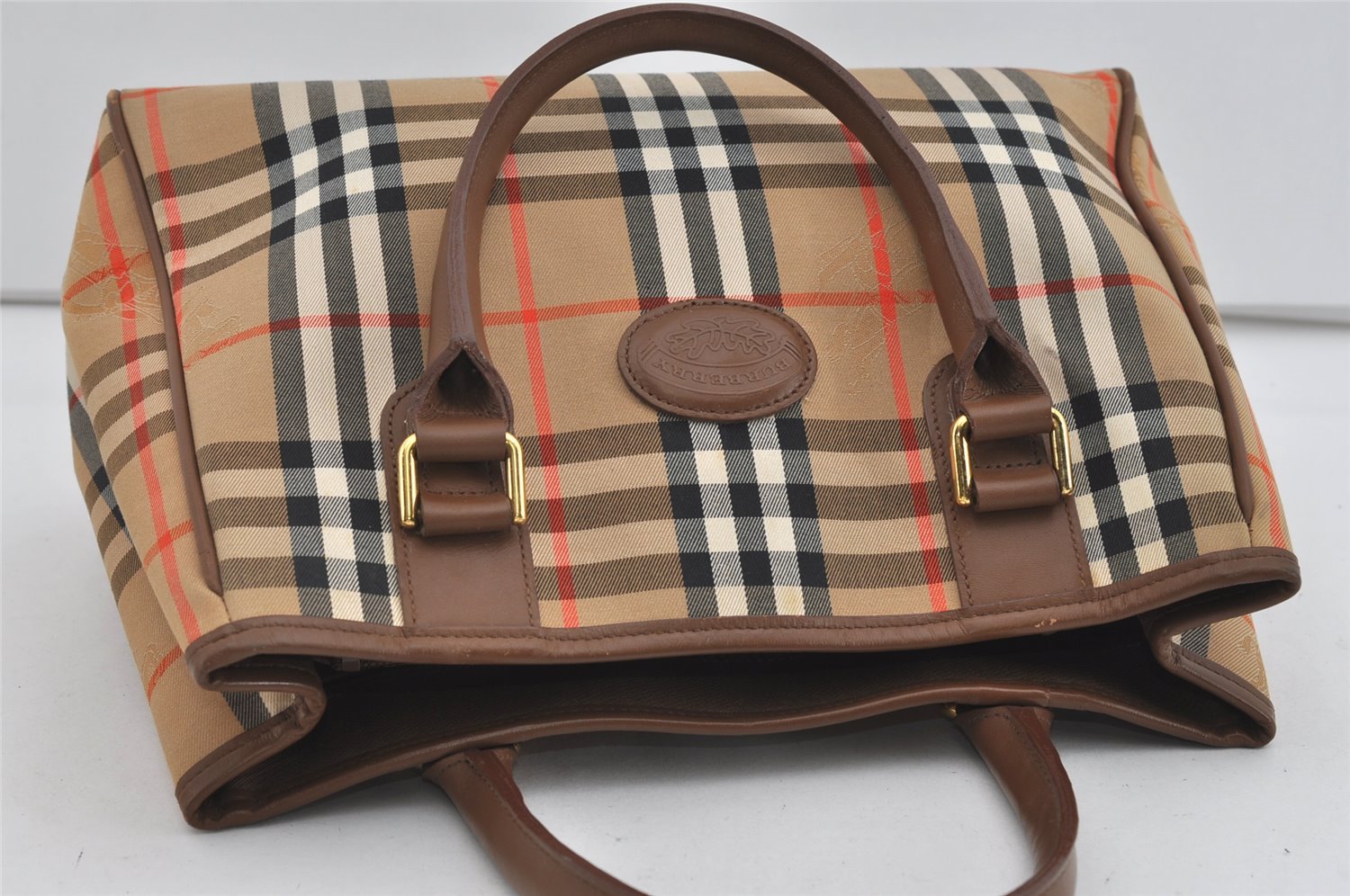 Authentic BURBERRY Vintage Nova Check Canvas Leather Hand Bag Beige Brown 1143I