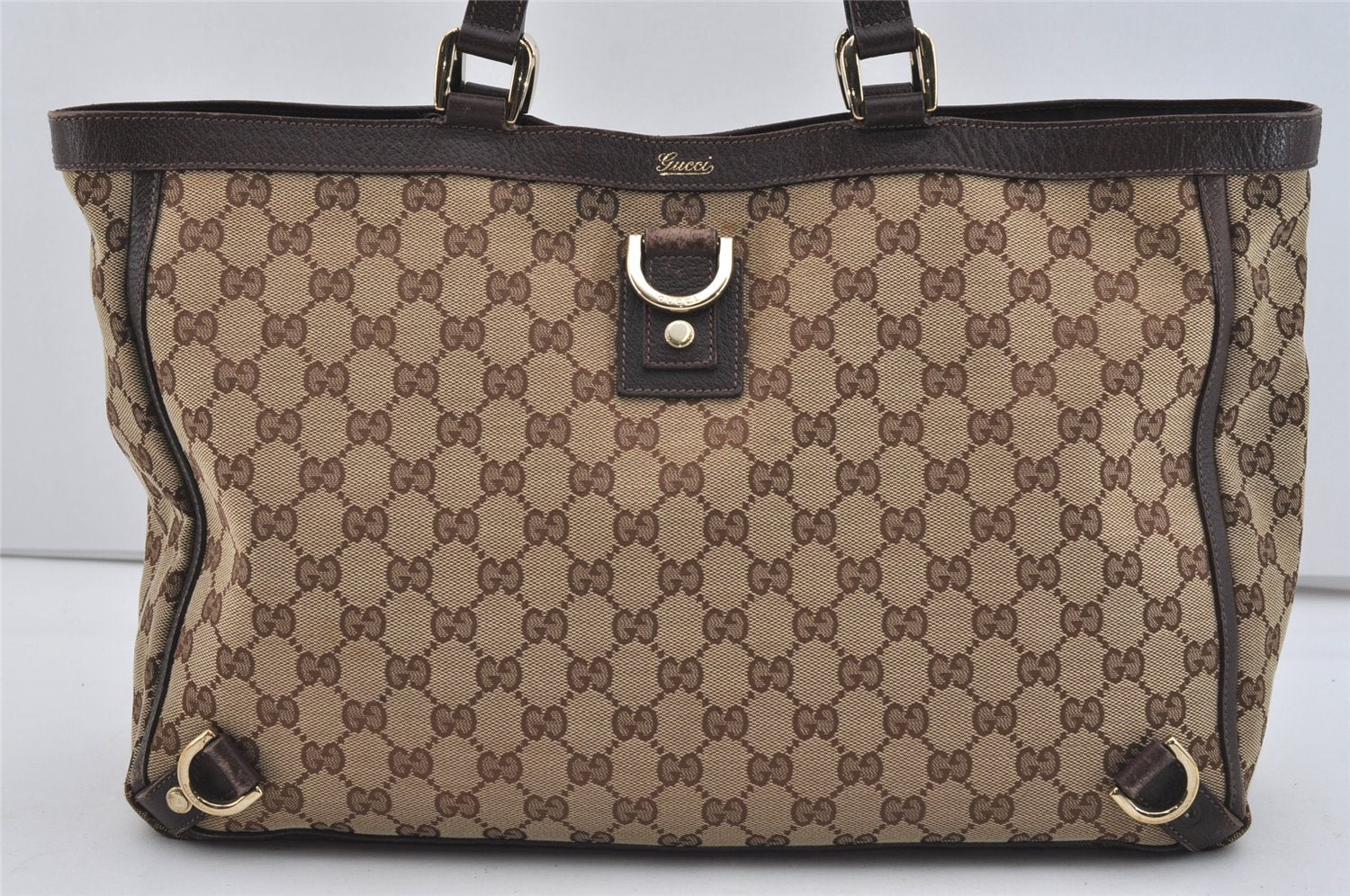 Authentic GUCCI Abbey Tote Hand Bag GG Canvas Leather 141472 Brown 1144I