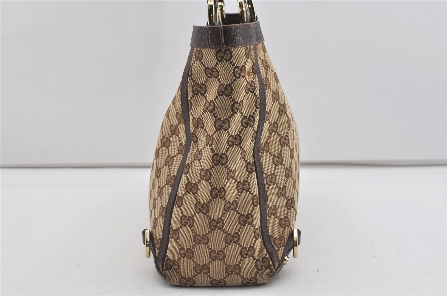 Authentic GUCCI Abbey Tote Hand Bag GG Canvas Leather 141472 Brown 1144I