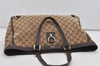 Authentic GUCCI Abbey Tote Hand Bag GG Canvas Leather 141472 Brown 1144I