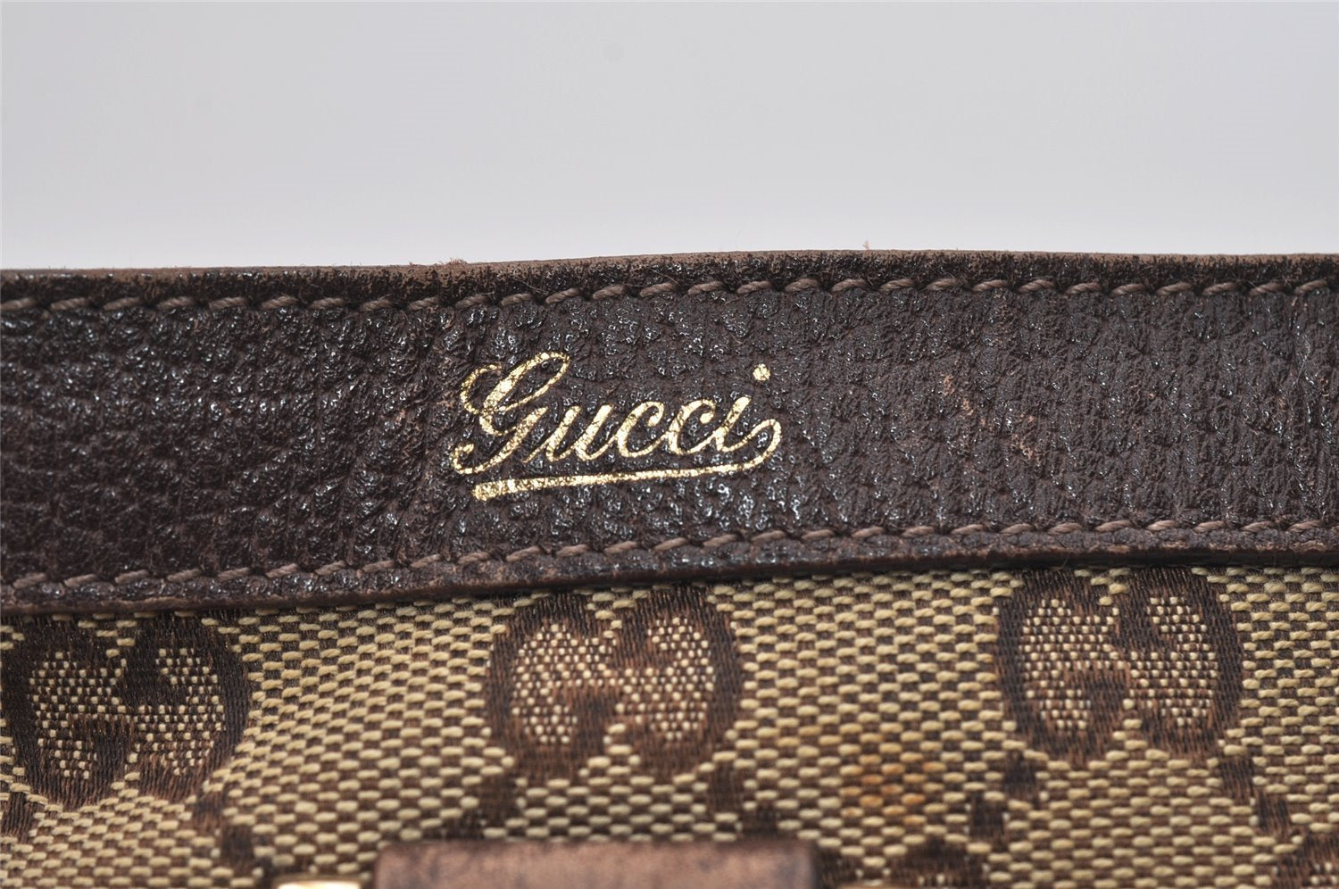 Authentic GUCCI Abbey Tote Hand Bag GG Canvas Leather 141472 Brown 1144I