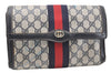 Authentic GUCCI Sherry Line Clutch Hand Bag Purse GG PVC Leather Navy Blue 1145I