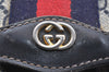 Authentic GUCCI Sherry Line Clutch Hand Bag Purse GG PVC Leather Navy Blue 1145I