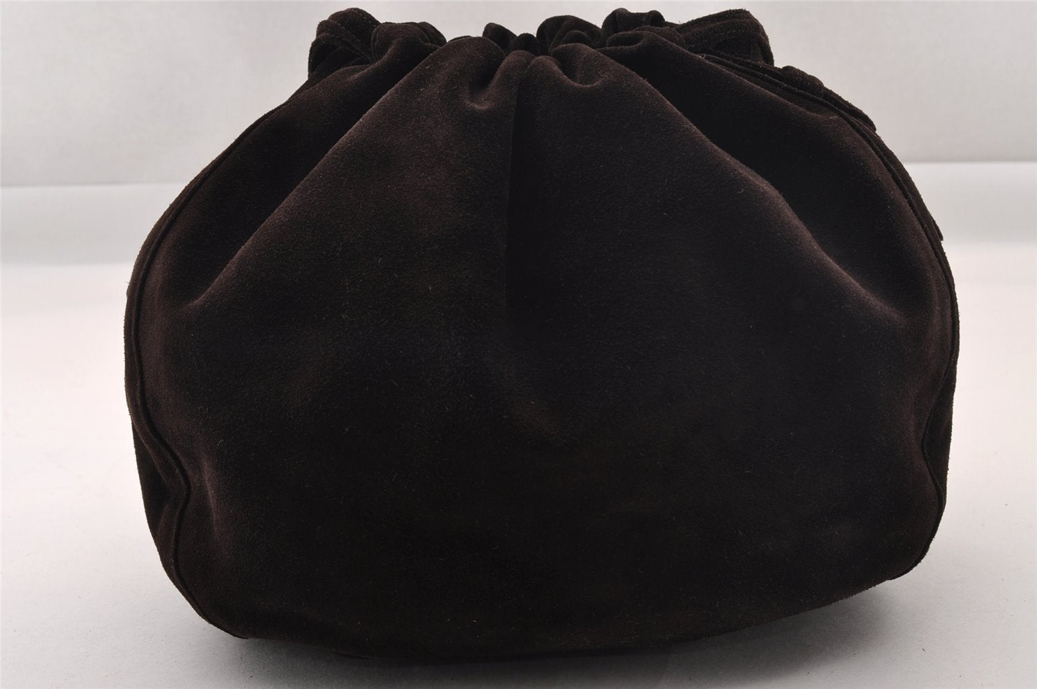 Authentic CHANEL Vintage Suede Shoulder Drawstring Bag Brown 1147I