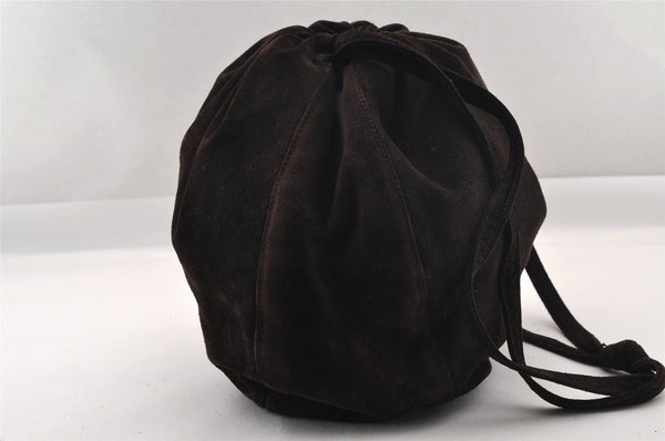 Authentic CHANEL Vintage Suede Shoulder Drawstring Bag Brown 1147I