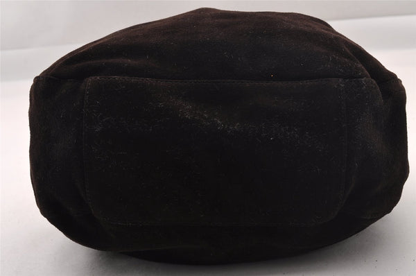 Authentic CHANEL Vintage Suede Shoulder Drawstring Bag Brown 1147I