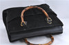 Authentic GUCCI Vintage Bamboo 2Way Shoulder Tote Bag Suede Leather Black 1148D