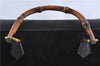 Authentic GUCCI Vintage Bamboo 2Way Shoulder Tote Bag Suede Leather Black 1148D