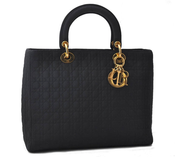 Authentic Christian Dior Lady Dior Cannage Nylon Hand Bag Black CD 1149D