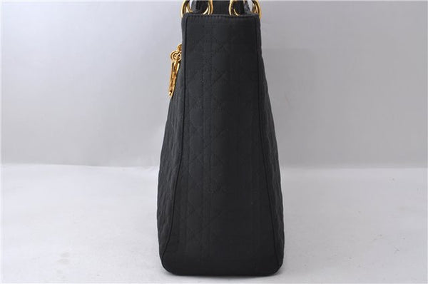 Authentic Christian Dior Lady Dior Cannage Nylon Hand Bag Black CD 1149D