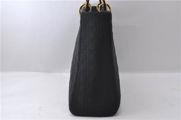 Authentic Christian Dior Lady Dior Cannage Nylon Hand Bag Black CD 1149D