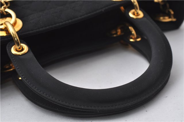 Authentic Christian Dior Lady Dior Cannage Nylon Hand Bag Black CD 1149D