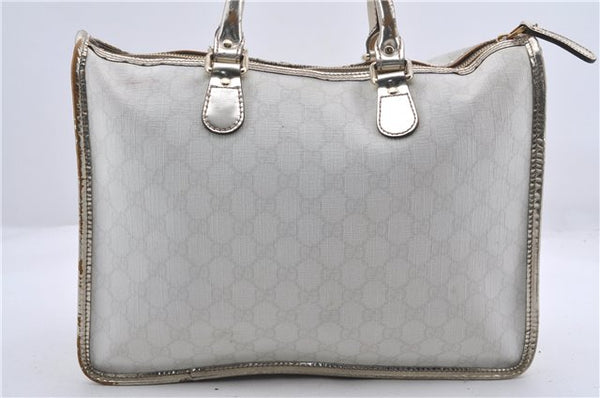 Authentic GUCCI Hand Bag Purse GG PVC Leather 190259 White Silver 1150D