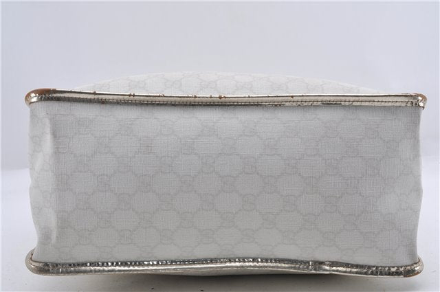 Authentic GUCCI Hand Bag Purse GG PVC Leather 190259 White Silver 1150D