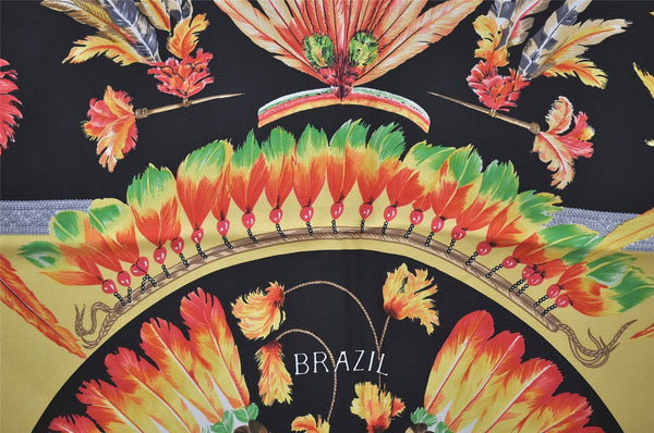 Authentic HERMES Carre 90 Scarf "BRAZIL" Silk Yellow 1152I