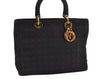 Authentic Christian Dior Lady Dior Cannage Canvas Hand Bag Black CD 1153I