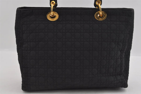 Authentic Christian Dior Lady Dior Cannage Canvas Hand Bag Black CD 1153I
