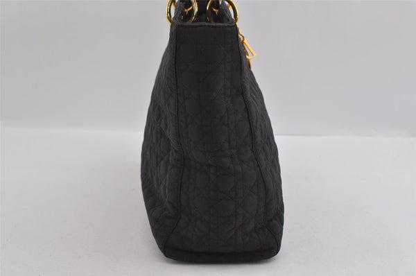 Authentic Christian Dior Lady Dior Cannage Canvas Hand Bag Black CD 1153I