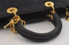 Authentic Christian Dior Lady Dior Cannage Canvas Hand Bag Black CD 1153I