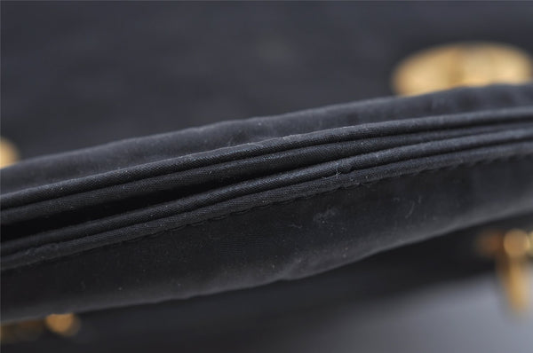 Authentic Christian Dior Lady Dior Cannage Canvas Hand Bag Black CD 1153I