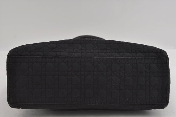 Authentic Christian Dior Lady Dior Cannage Canvas Hand Bag Black CD 1153I
