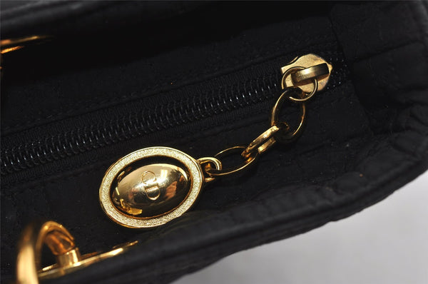 Authentic Christian Dior Lady Dior Cannage Canvas Hand Bag Black CD 1153I