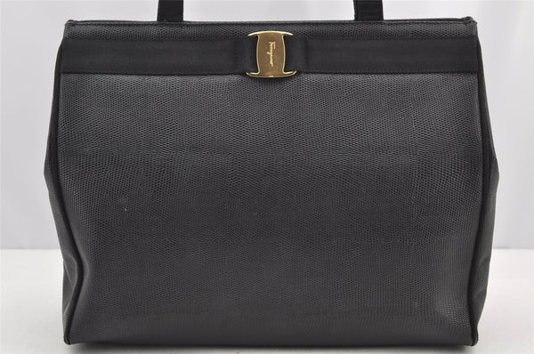 Authentic Salvatore Ferragamo Vara Vintage Leather Shoulder Tote Bag Black 1154I