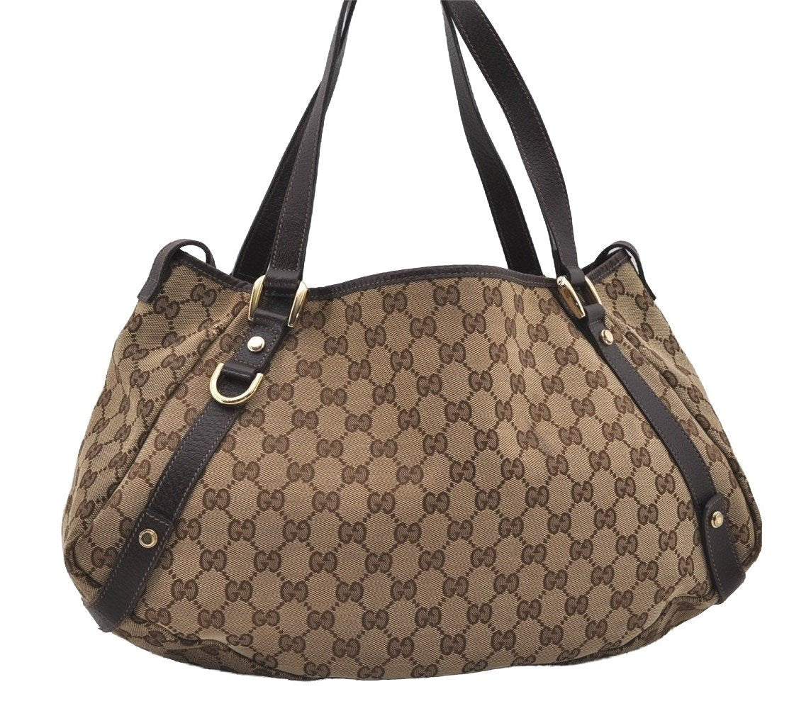 Authentic GUCCI Abbey Shoulder Tote Bag GG Canvas Leather 130736 Brown 1159I