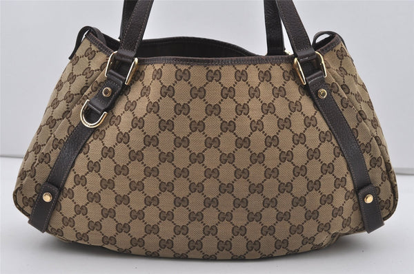 Authentic GUCCI Abbey Shoulder Tote Bag GG Canvas Leather 130736 Brown 1159I