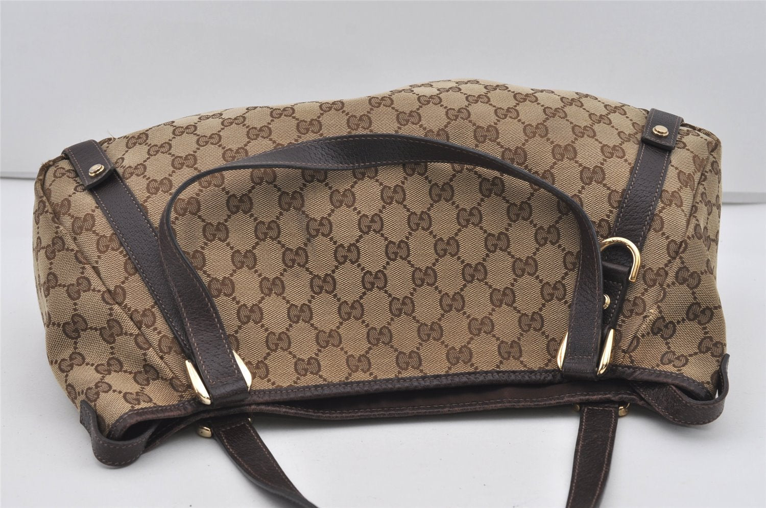 Authentic GUCCI Abbey Shoulder Tote Bag GG Canvas Leather 130736 Brown 1159I